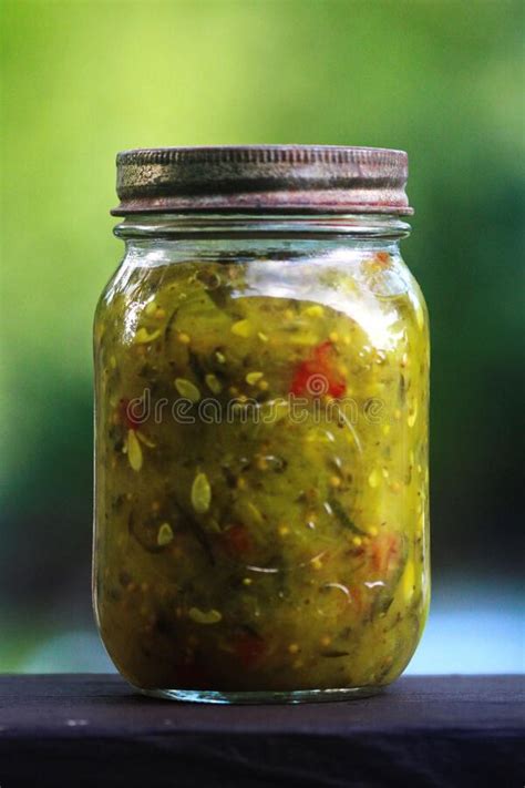 Vertical Shot of a Mason Jar Filled with Homemade Relish, Chopped ...