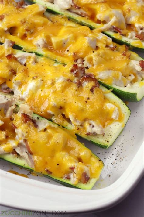 Chicken Bacon Ranch Zucchini Boats - Zucchini Zone