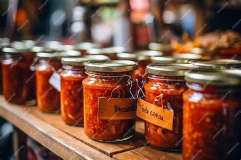 Premium Photo | A row of canned tomato sauce jars with handwritten labels