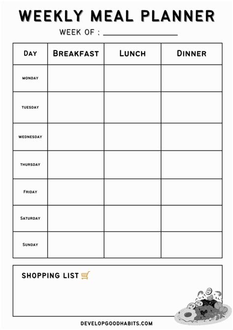 Printable weekly meal planner template - moopolk