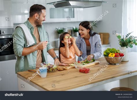 Happy Family Cooking Together Kitchenthey Preparing Stock Photo ...