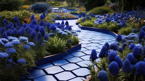 Premium Photo | Garden hexagonal blue
