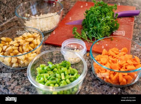 Healthy organic chopping prepped produce vegetables Stock Photo - Alamy