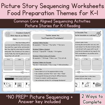 Sequencing Stories with Picture Worksheets Food Preparation Themes for K-1