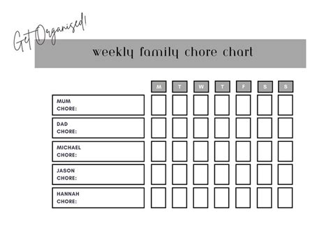 Editable Family Chore Chart Printable Weekly 5 People and 6 People ...