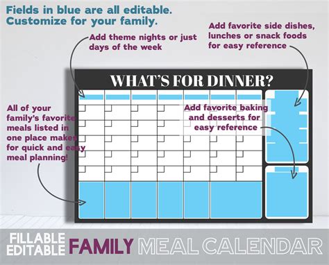 Meal Calendar Family Meal Planner Monthly Meal Schedule - Etsy