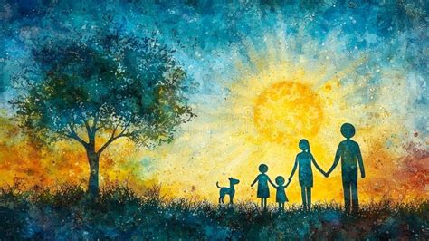 Cheerful Family Made of Stick Figures Enjoys Bright Day Holding Hands ...