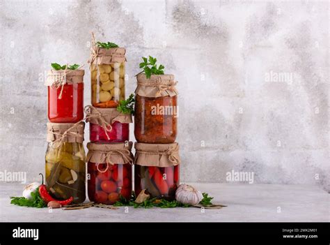 Pickled vegetables in glass jars Stock Photo - Alamy