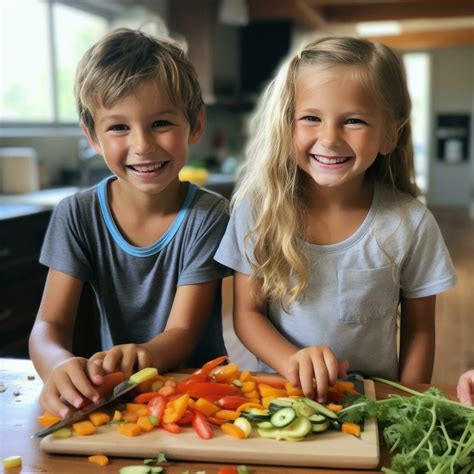 Kids helping with cooking and chopping vegetables 29773466 Stock Photo ...