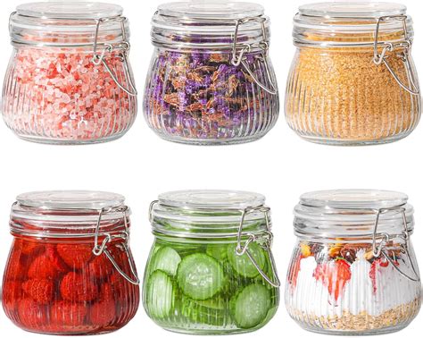 ComSaf Clip Top Jars 500ml Set of 6, Airtight Glass Storage Jar with ...
