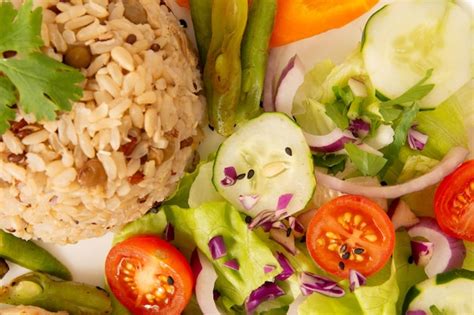 Premium Photo | A plate full of healthy and colorful food in aerial top ...