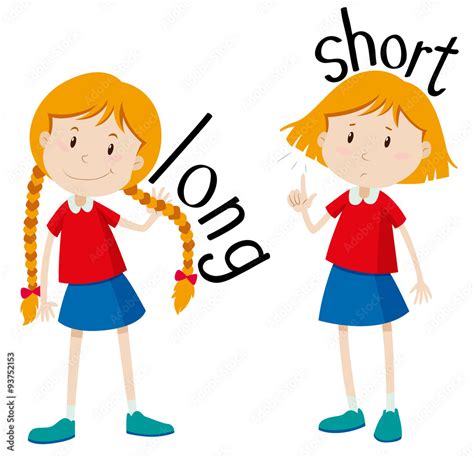 Opposite adjectives long and short Stock Vector | Adobe Stock