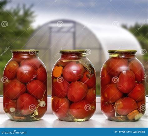 Canned Tomatoes in Large Glass Jars. Stock Photo - Image of structure ...