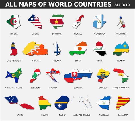 All maps of world countries and flags . Set 8 of 10 . Collection of ...