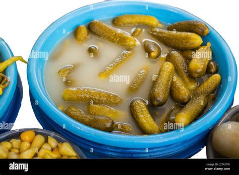 Preserved vegetables. Grocery conserve containers Stock Photo - Alamy