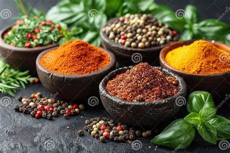 Assorted Fresh Herbs and Spices on a Dark, Contrasting Backdrop ...
