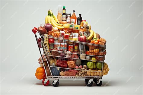 Premium AI Image | Shopping cart full of healthy food on white ...