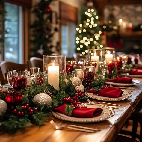 Cozy Holiday Dinner Table Setting with Lights Stock Illustration ...