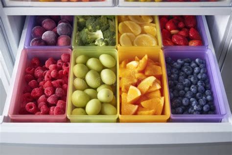 Colorful Variety of Frozen Vegetables and Fruits Neatly Organized in an ...
