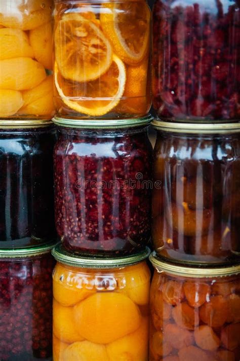Homemade Fruit Preserves Neatly Arranged in Glass Jars, Perfect for ...