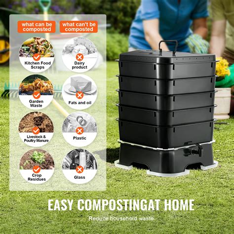 VEVOR 5-Tray Worm Composter, 50 L Worm Compost Bin Outdoor and Indoor ...