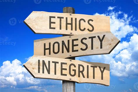 Ethics, Honesty, integrity - Wooden Signpost with Three Arrows, Sky ...