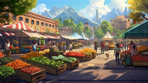 Vibrant Farmers Market with Colorful Produce Stalls | Premium AI ...