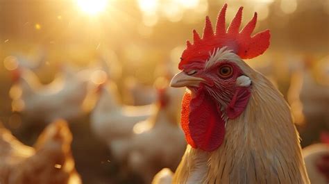 White chickens in coop bright sunlight streaming through windows golden ...