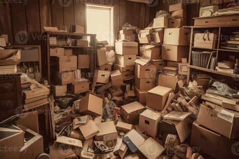 Lots of stuff cardboard boxes messy disorganized storage pi. 23379243 ...