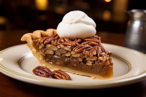 A Slice of Classic Pecan Pie with a Dollop of Whipped Cream Stock ...