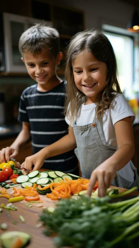 Kids helping with cooking and chopping vegetables 29773429 Stock Photo ...