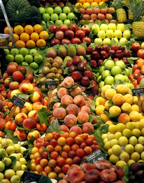 Mix Of Fresh Fruits On A Market Stall Stock Photo - Image of apple ...