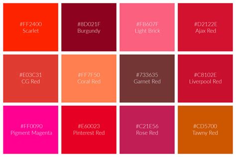 134 Shades of Red: Names, Hex, RGB, CMYK Codes