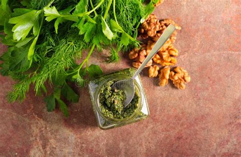 Homemade Garden Herbs Pesto Stock Image - Image of vegetarian ...