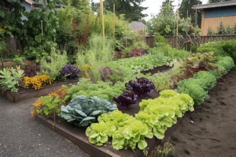 Vegetable Garden with Mulched Beds and Colorful Crops Stock ...