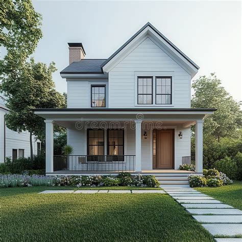 Charming Farmhouse Style Home Modern Exterior Design Stock Illustration ...
