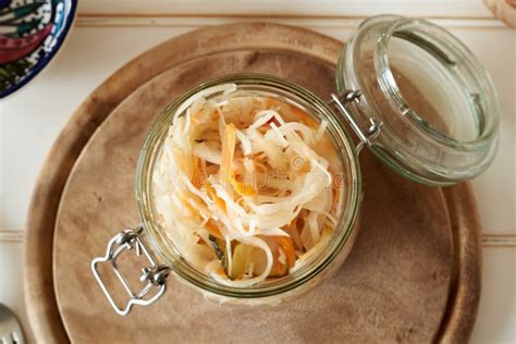 Fermented Cabbage with Carrots in a Jar Stock Photo - Image of pickles ...