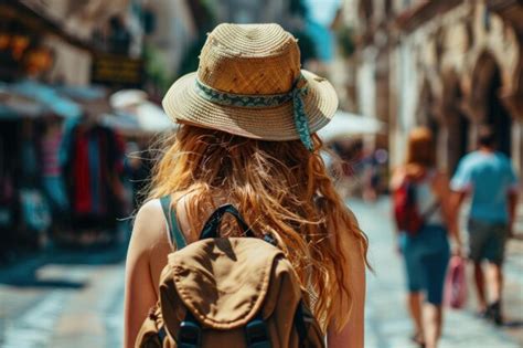 Female traveler exploring historical street market | Premium AI ...