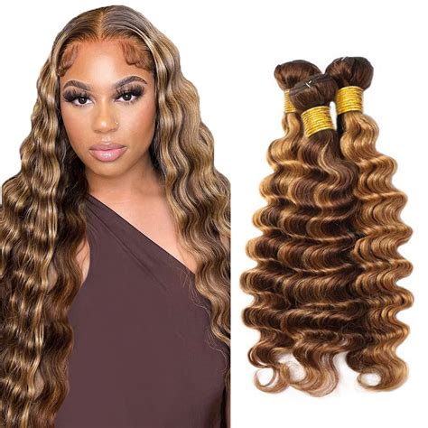 Amazon.com : Highlight Deep Wave Bundle Ombre Human Hair Bundle 8A ...