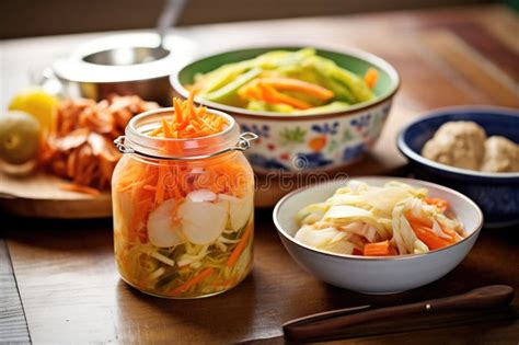 Variety of Fermented Vegetables with a Focus on Carrot and Ginger Jar ...
