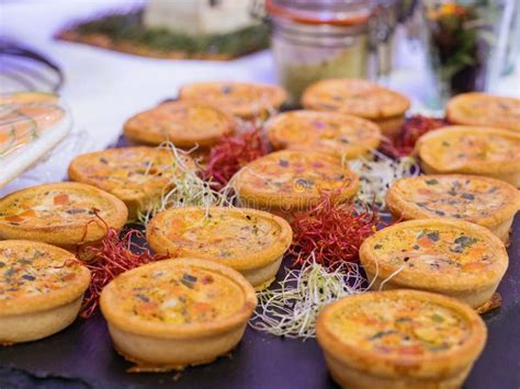 Mini Quiches with Fresh Herbs on a Platter. Stock Image - Image of hors ...