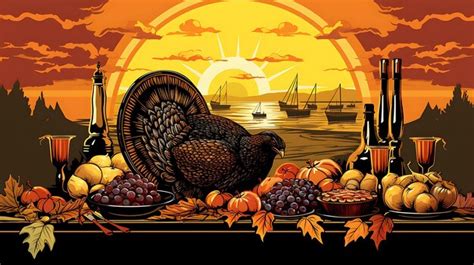 Premium AI Image | Banner of Bounty Laden Harvest Table Set With Turkey ...