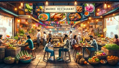 Vibrant Food Market Restaurant Scene at DuskxA | Premium AI-generated image