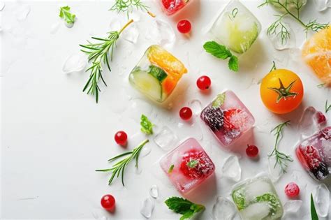 Premium AI Image | Frozen vegetable berry and herb ice cubes