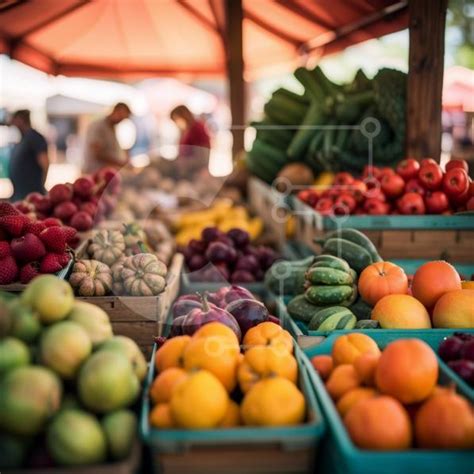 Vibrant Farmer's Market showcasing a variety of fresh produce stock ...