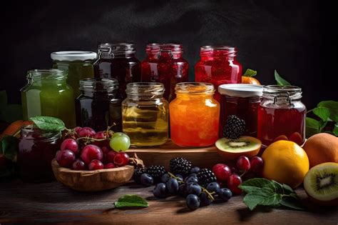 Premium AI Image | Colorful assortment of homemade fruit preserves in ...