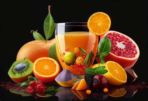 Mix Fruit juice in a glass with fresh fruits 22454670 Stock Photo at ...