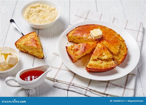 Sliced Hot Cornbread Topped with Melted Butter Stock Image - Image of ...