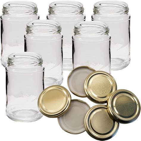 Jam Jars - Pack of 6 x 1lb / 380ml Capacity - with Gold Twist Off Lids ...