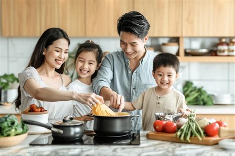 Premium Photo | Happy Family Cooking Together in a Modern Kitchen